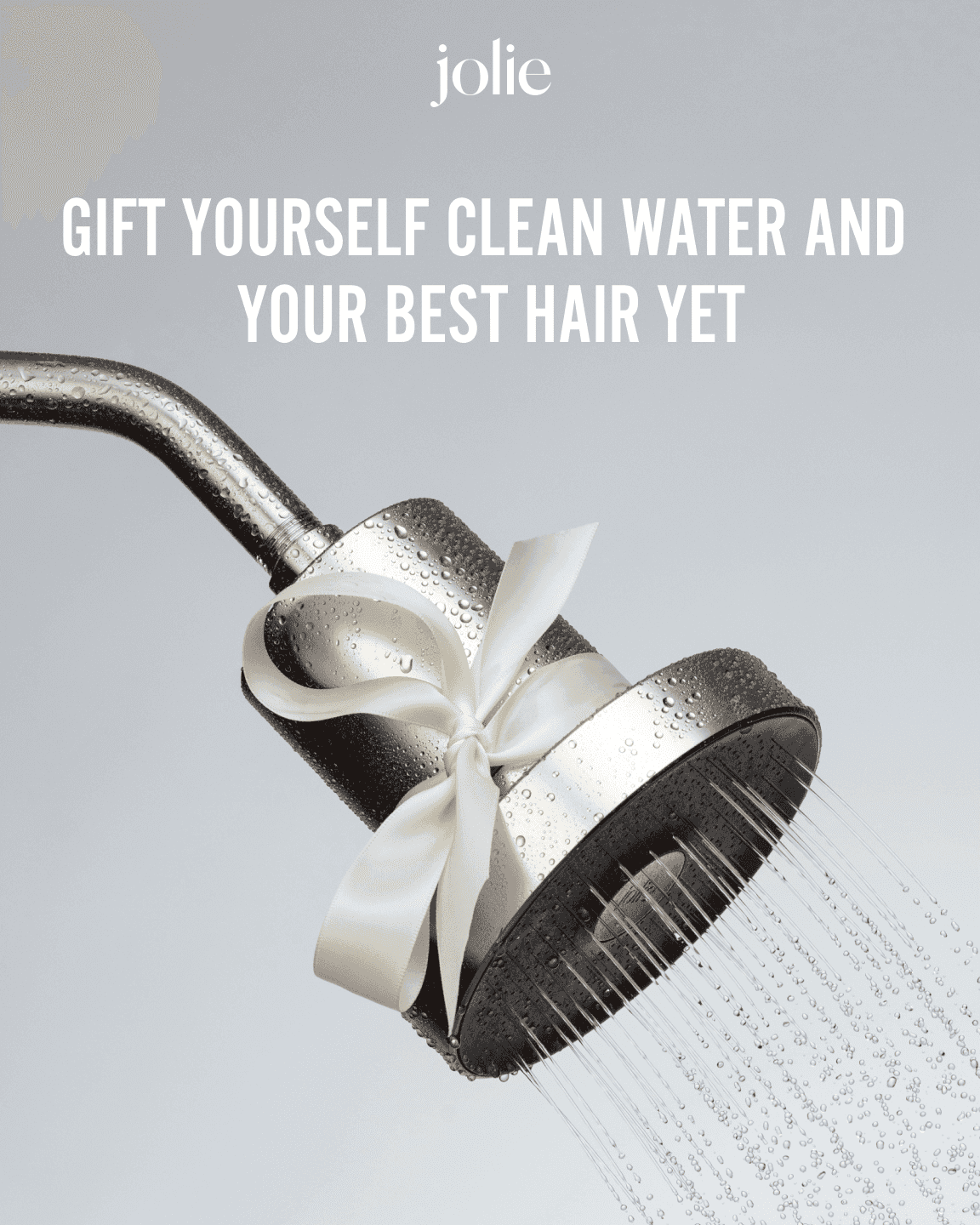 Showerhead with ribbon, promoting clean water and improved hair care.